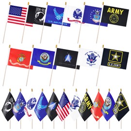 22 Pack All Branches Military Flags Set, Small Mini Armed Forces Handheld Flag on Wooden Stick for Veterans Day Memorial Day Decorations, 5x8 Inch