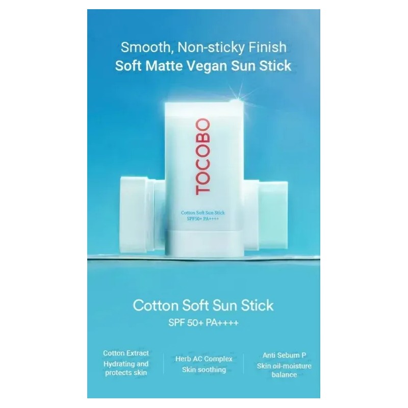 Tocobo Protector Solar En Barra Cotton Sun Stick Spf 50+,2pz