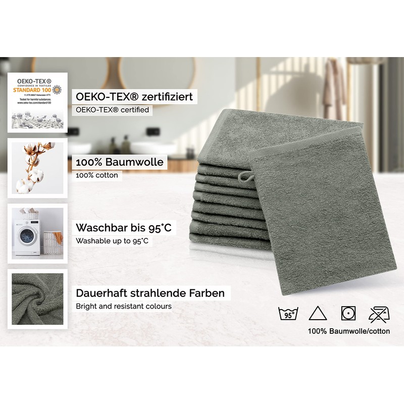 Zollner Set of 10 Flannels, Cotton, 16 x 21 cm,