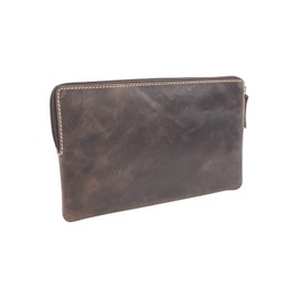 LEAS Bank Bag & Wallet in Vintage Style LEAS in Real Leather, Dark Cognac - Special Edition, Cognac, closed