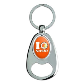 GRAPHICS & MORE I Love Sushi Roll Heart Keychain Chrome Metal Spinning Oval Bottle Opener