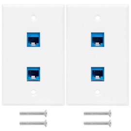 Hepzest 2-Pack 2 Port Ethernet Wall Plate, RJ45 Cat6 Female to Female Jack Inline Coupler Face Plates, 2-Port