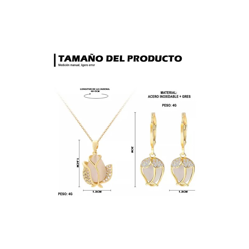 Collar Tulipan Dije Mujer Aretes Largo Juego De Joyeria Lujo