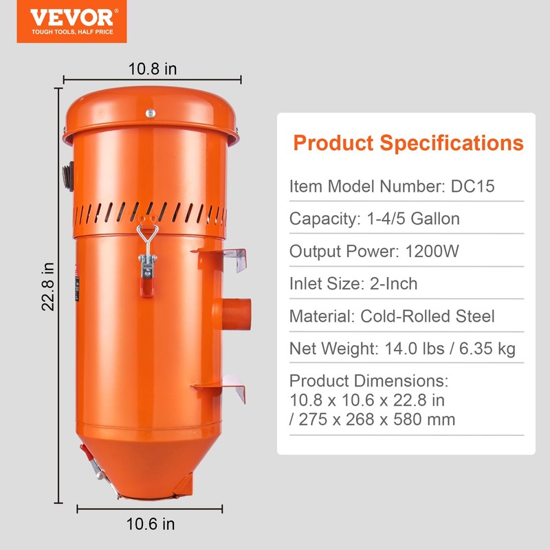 VEVOR Dust Collection System: 1.6-HP Dust Collector Media Reclaimer with