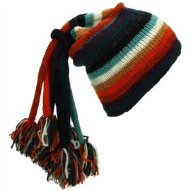LOUDelephant Hand Knitted Beanie Fountain Tassel Hat - Stripe Anu
