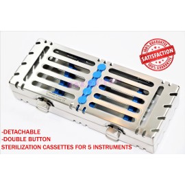CYNAMED DETACHABLE STERILIZATION CASSETTE WITH DOUBLE BUTTONS 5 SLOT GERMAN GRADE - Blue