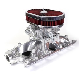 JGhyperX Oval 12"x2" Air Cleaner Filter Assembly Kit Compatible with GMC Chevy Ford Chryler Dodge V8 Black 5-1/8" Carb Neck w/Flow-Thru Lid High Flow Chrome Red 5331CR