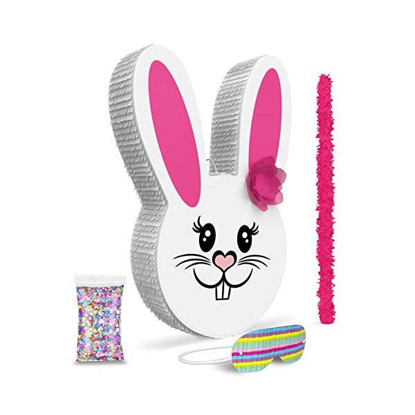 Girl Easter Bunny Pinata Bundle 17”x10”x 3” with stick, blindfold