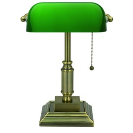 V-Light Antique Bronze Green Shade and Replaceable LED Bulb Banker's Lamp
