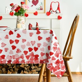 Horaldaily Valentine Tablecloth 60×120 Inch Rectangle, Red Love Hearts Washable Table Cover for Party Picnic Dinner Decor