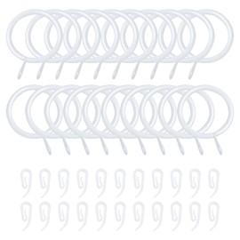 XRF Pack of 20 Curtain Rings with Hooks, 30 mm Inner Diameter, Metal Curtain Rings with Plastic Curtain Hooks, Curtain Rod Rings with 22 Clips for Kitchen, Bathroom, Bedroom, Living Room, Balcony