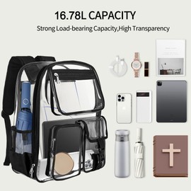 OWINUSTECH ClearBackpack forSchool,Clear Bookbag School Backpacks Clear Backpack Heavy Duty with Support Plate.(16.14 * 12.4 * 5.11in)
