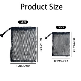 zuylikxy 10 PCS Nylon Mesh Drawstring Bags, (6 x 4 and 6 x 8) with Cord Lock Closure, Portable Travel Organizer Bags for Cosmetics, Toys and Small Accessories (Black)