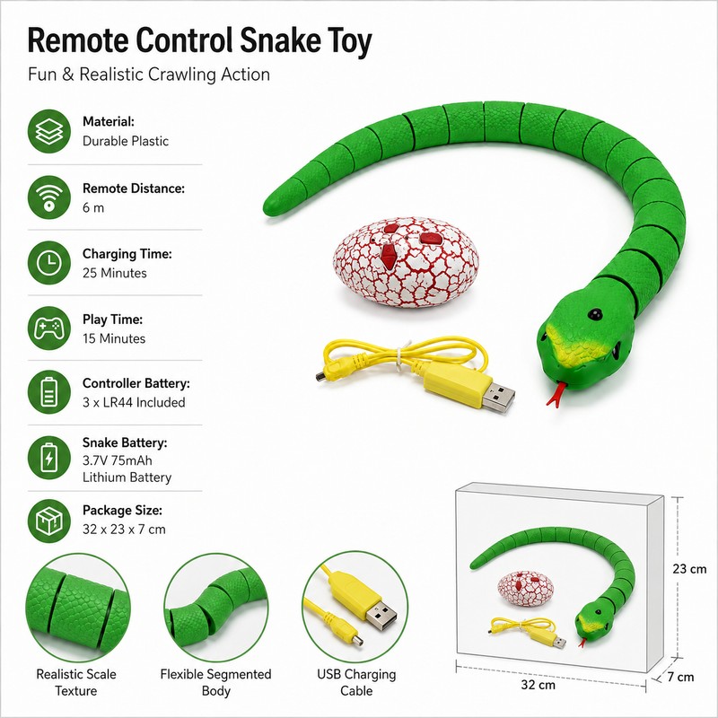 Realistic Remote Control Snake Toy for Pranks – USB Rechargeable