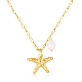 YUJIE Gold Starfish Necklace for Women Adjustable Shell Pearl Charm Necklace Gold Plated Ocean Pendant Fashion Summer Jewelry