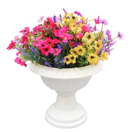 okiygoo 12 Outdoor Artificial Flower Pieces, Bulk Fake Plastic Plants for Porch, Window, Home & Wedding Decoration in Fall and Summer, Ideal for Hanging Planters (Spring Grass Flower).