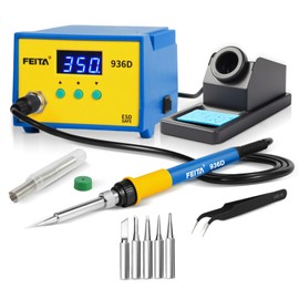 FEITA 936D Digital Soldering Station, 60 Watt Equivalent with Auto Sleep, Calibration Support, Solder Tips, Lead-free Solder & ESD Tweezer. ESD safe for Electronics.