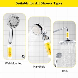 Vitamin C Shower Filter for Hard Water, Shower Head Filter to Chlorine Fluoride Sediment, Water Purifying Filtered Shower Head with Beads, Helps Dry Skin & Hair Loss, Easy Installation (Lemon)