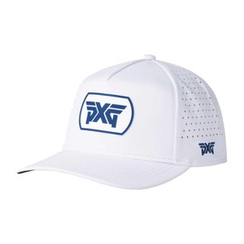 Men's Dog Tag 5-Panel Snapback Cap - White/Navy Logo - One Size