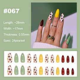 【NEW ARRIVALS!】 Press on Nails French Tip Bling Coffin Short Almond Fake Nails with Designs Glue on Nails Long Glossy Gradient Medium False Nails Reusable Full Cover Thick Nail Acrylic Stick on Nails for Women Girls 24 Pcs:_067