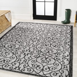 JONATHAN Y SMB107E-6 Madrid Vintage Filigree Textured Weave Light Gray/Black 6 ft. x 9 ft. Indoor/Outdoor Area Rug, Pet Friendly, Non-Shedding, Stain Resistant, Easy-Cleaning for Backyard, Patio
