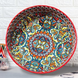 4 Pack Large Serving Bowls, 80 Oz Extra Large Salad Bowls Set of 4, Bohemian Decorative Bowls for Salad, Fruit, Pasta and Dinner, Serving Dishes Set for Party, Dishwasher & Microwave Safe, Mix-color