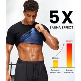 Junlan Sauna Shirt for Men -Waist Trainer Vest Gym Top for Running & Training(Black,Large)
