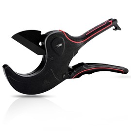 PVC Pipe Cutter Tool, Heavy-Duty PVC Pipe Cutter 3 Inch, 75mm Plastic Pipe Cutter with SK5 Blade and Aluminum Alloy Body, Ratcheting Pipe Cutter and PVC Cutters for PEX, PPR, Hoses and Plumbing Pipes