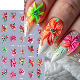 Flower Nail Art Stickers 5D Embossed Flowers Nail Decals 3PCS Summer Hawaii Floral 3D Self-Adhesive Design Nails Art Decals Supplies Flower Stickers for Nails Women Summer DIY Manicure Decoration