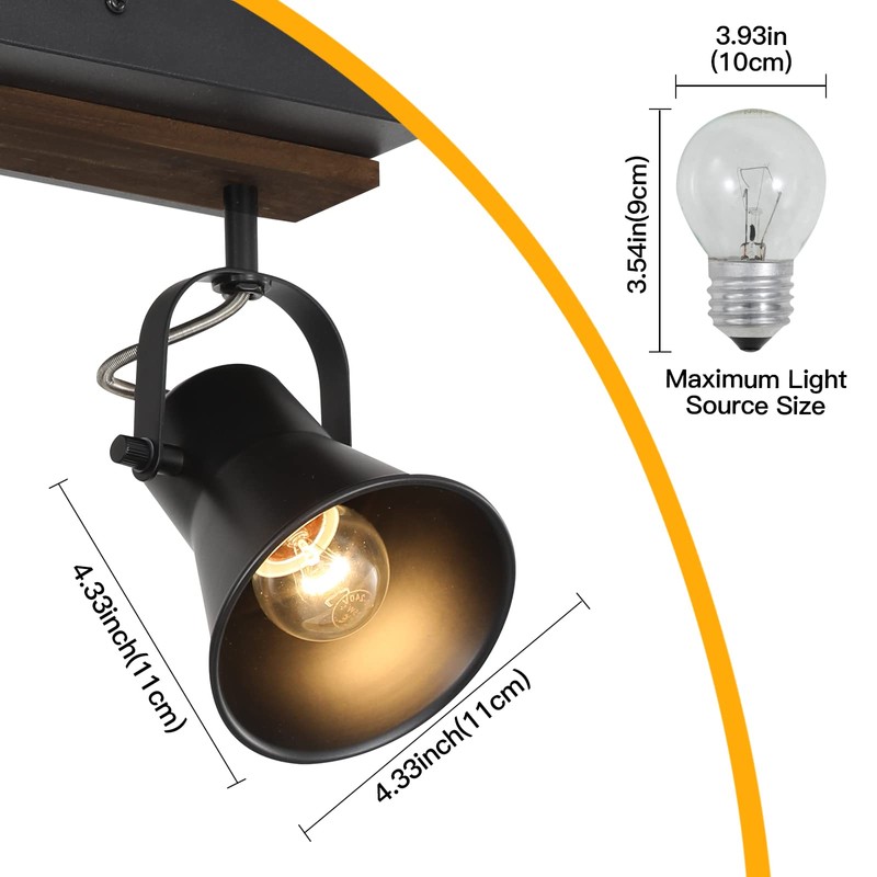 KEESFU 4-Light Track Lighting Kit,Black Semi Flush Mount Ceiling Light