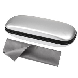 Vemiss Hard Shell Glasses Case, Unisex Portable Metal Eyeglass Case (Silver)