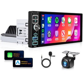 Android Single Din Carplay Car Stereo 【2+64G】 Wireless Carplay Android Auto,6.9 inch IPS Touch Screen Radio,Single Din Car Stereo with CarPlay Android15/GPS/WiFi/EQ/UI/Bluetooth/SWC/Backup Camera&Mic