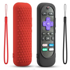 2 Pack Silicone Case Cover for TCL/Hisense/Roku Streaming TV Stick Remote - Shockproof Washable Remote Cover Anti-Slip Sleeve with Lanyard (Black+Red)