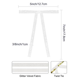 SIMISI RIBBON 24 Pcs White Glitter Velvet Christmas Tree Bows Sparkle Door Garland Decor Vintage Wreath Bow (3/8'' Width, 5 * 7 inch)