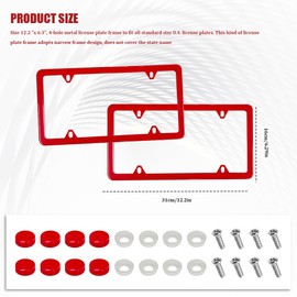 QZTYTY 2PCS Matte Black License Plate Frames, License Plate Holder, Stainless Steel Car License Plate Cover, Car Accessories Universal Tag Frames with Screws for Front and Rear Car Tags (Red)