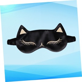 Mikinona Silk Eyeshade Cat Ice Compress Mask Adjustable Black Travel Eye Mask for Women for Home Use Lightweight and Comfortable for Reducing Puffiness and Dark Circles
