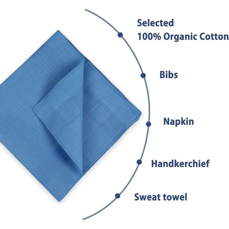 Men's Pure Cotton Handkerchiefs with Hem, Bulk Set Hankies -
