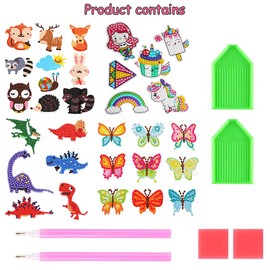 31 Pieces Children's 5D Diamond Painting Picture Set, DIY Animals Diamond Painting Sticker Kit, Crystal Art Crafts for Children and Adults Beginners