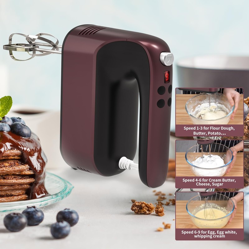 Yomelo 9-Speed Digital Hand Mixer Electric, 400W Powerful DC Motor,