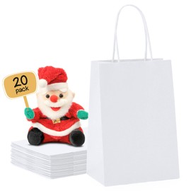 METRONIC 20Pcs 5.25x3.75x8 Inch White Paper Gift Bags, Gift Wrap Bags with Handles, Kraft Paper Bag for Small Business, Heavy Duty Bulk Bag for Birthday Party Favors, Shopping, Retail