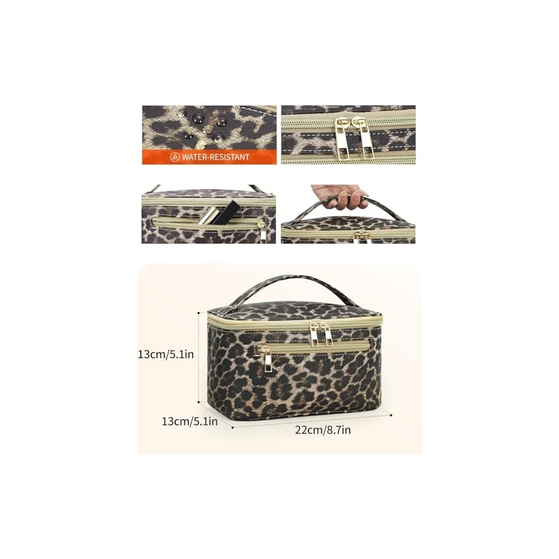 Travel Makeup Bag, Large PU Leather Cosmetic Case with Brush