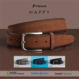 Fenix Men's Belt, Adjustable Leather Belt, Happy Size 85 cm to 115 cm, Men's Leather Belt with Buckle, 35 mm Wide, Belt Made of Velour Cowhide Leather, Desert Cognac, 105