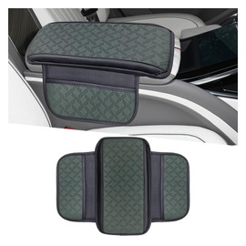 Car Center Console Cover, Microfiber Leather Car Armrest Seat Box Pad Cover with 2 Side Storage Bags, Universal Car Armrest Cover, Arm Rest Protector Cushion for Most Car (Black Dark Green)