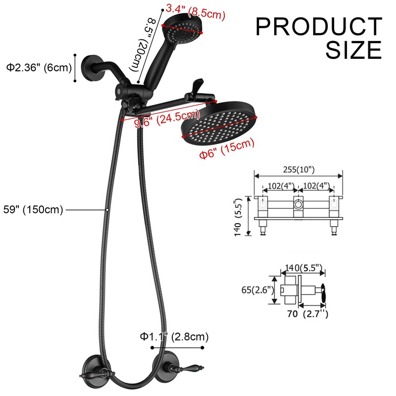 LIWEIKE 2 Handle Shower Faucet Matte Black Two Handles Shower