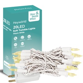 Heyworld Slow Twinkle Lights, 20 Led Soft Twinkling Mini Christmas String Lights on White Wire Cord, UL Approved 7 Ft,Connect Up to 100 Sets, Indoor Outdoor Use, Warm White (Pack of 2)