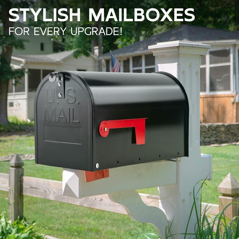 BlissBoard Mailboxes for Outside, Galvanized Steel Medium Black Metal Mailbox,
