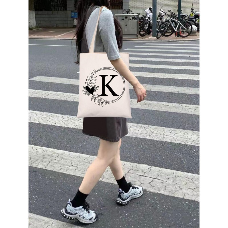 HOLLP Alphabet Shopping Bag A/C/J/K/M/S/T/N/B/L/R Letter Initial Tote Bag (Tote