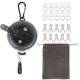 WEATAEDE 32Ft Portable Travel Clothesline Caudblor Adjustable Camping Clothes Laundry Drying Rope for Hotel Trip, Cruise, Outdoor/Indoor with 10 Windproof Clips, 10 Clothespins, 1 Storage Bag（Black）