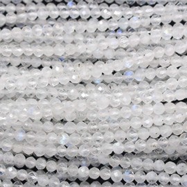 Tacool Faceted Natural Gemstone Beads 3mm Small Round for DIY Necklace Jewelry Making Beads (White Moonstone)