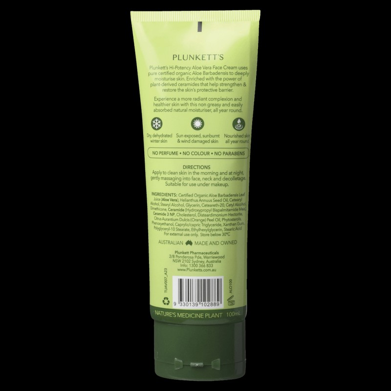 Plunkett’s Hi-Potency Aloe Vera Replenishing Face Cream with Ceramides 100mL